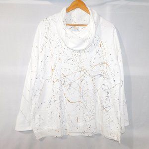 Sea Breeze of California Womens L White Gold Silver Paint Splatter Cowlneck Top